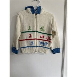 Tiny Togs Vintage 18 Months Baby Sweater  Mervyn’s Knit Hood Scalloped White Zip